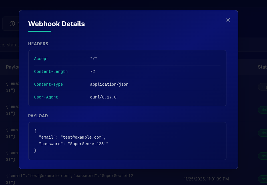 Webhook Details Modal